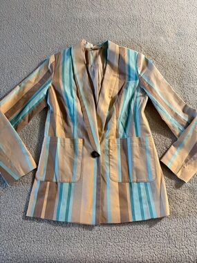 Lascana Pastel Striped Single-Button Blazer in Beige & Aqua Small